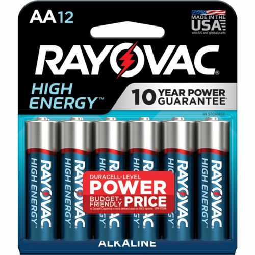 Rayovac High Energy Alkaline AA Batteries - For Calculator, Toy, Flashlight, LED Light - AA - 12 / Pack
