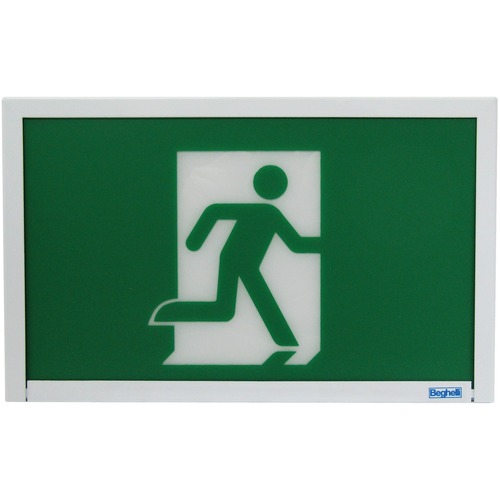 SCN Running Man Exit Sign - Exit Print/Message - 12" (304.80 mm) Holding Width x 7.50" (190.50 mm) Holding Height - Rectangular Shape - LED Light - Steel