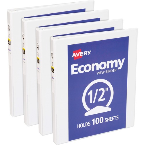 Avery® Economy View Binder - 1/2" Binder Capacity - Letter - 8 1/2" x 11" Sheet Size - 100 Sheet Capacity - Fastener(s): 3 x Round Ring - Pocket(s): 2, Internal - Vinyl, Chipboard - White - 13.12 lb - Gap-free Ring, Exposed Rivet, Non Locking Mechanis