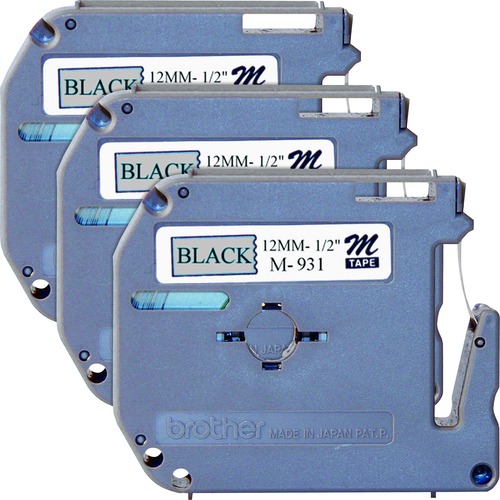 Brother P-touch Nonlaminated M Series Tape Cartridge - 1/2" Width - Rectangle - Direct Thermal - Silver, Black - 3 / Bundle