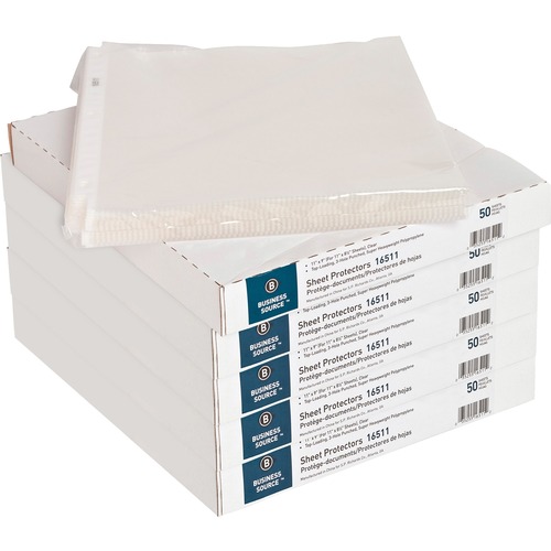 Business Source Sheet Protectors - For Letter 8 1/2" x 11" Sheet - 3 x Holes - Ring Binder - Top Loading - Rectangular - Clear - Polypropylene - 250 / Carton