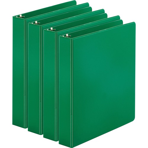 Business Source Basic Round Ring Binders - 1 1/2" Binder Capacity - Letter - 8 1/2" x 11" Sheet Size - 350 Sheet Capacity - 3 x Round Ring Fastener(s) - Inside Front & Back Pocket(s) - Chipboard, Polypropylene - Green - Exposed Rivet, Sturdy, Open and Clo