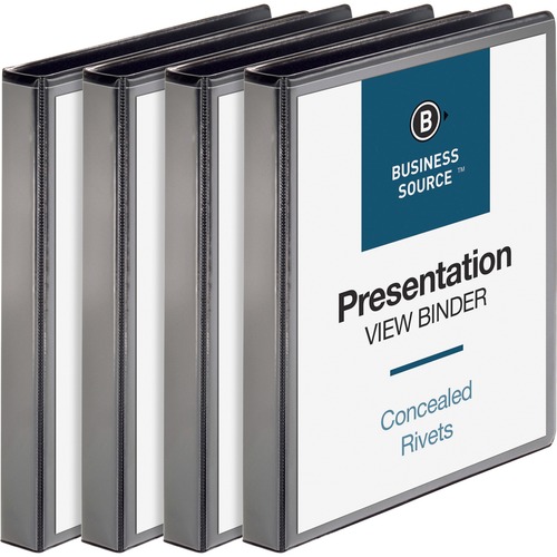 Business Source Standard View Round Ring Binders - 1" Binder Capacity - Letter - 8 1/2" x 11" Sheet Size - 225 Sheet Capacity - Fastener(s): Round Ring - Pocket(s): 2, Internal - Chipboard, Polypropylene - Black - 11.20 oz - Spine, Non-glare, Locking Ring
