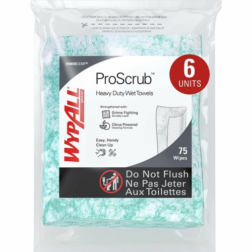 Wypall Waterless Cleaning Wipes - Wipe - Orange Citrus Scent - 9.50" Width x 12" Length - 75 / Bag - 450 / Carton - Green