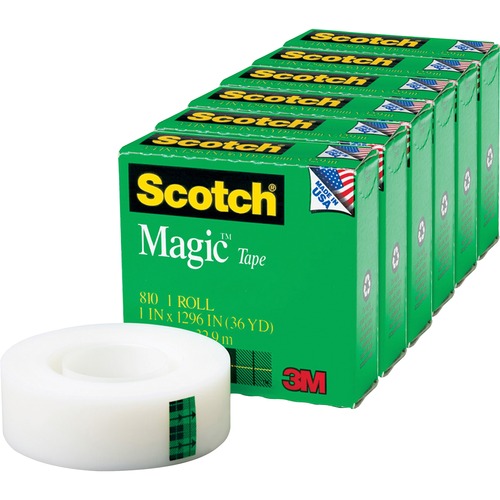 Scotch Invisible Magic Tape - 36 yd Length x 1" Width - 1" Core - Split Resistant, Tear Resistant - For Mending, Splicing - 6 / Pack - Matte - Clear