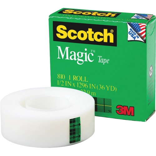 Scotch Magic Tape - 36 yd Length x 0.50" Width - 1" Core - Split Resistant, Tear Resistant - For Mending, Splicing - 12 / Pack - Matte - Clear
