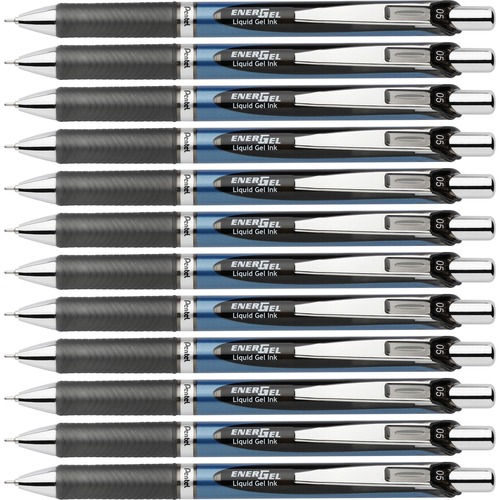 EnerGel EnerGel RTX Liquid Gel Pens - Fine Pen Point - 0.5 mm Pen Point Size - Needle Pen Point Style - Refillable - Retractable - Black Gel-based Ink - Blue Barrel - Stainless Steel Tip - 12 / Box