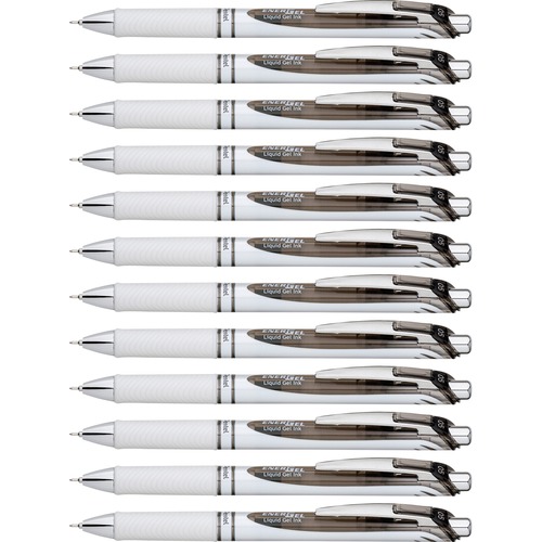 EnerGel EnerGel Pearl Liquid Gel Pens - Fine Pen Point - 0.5 mm Pen Point Size - Needle Pen Point Style - Refillable - Retractable - Black Gel-based Ink - Pearl White Barrel - Stainless Steel Tip - 1 Dozen