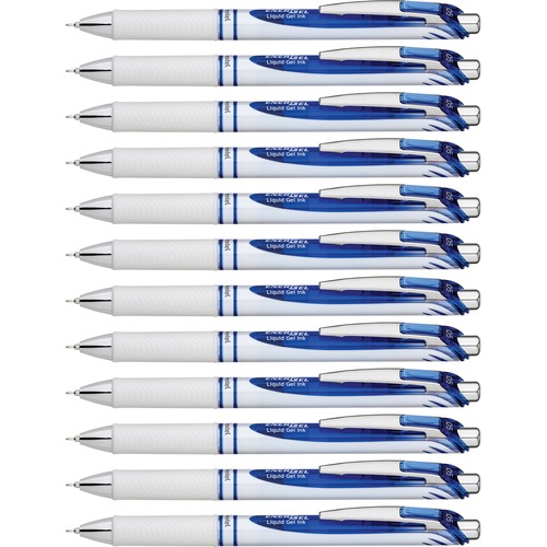 EnerGel EnerGel Pearl Liquid Gel Pens - Fine Pen Point - 0.5 mm Pen Point Size - Needle Pen Point Style - Refillable - Retractable - Blue Gel-based Ink - Pearl White Stainless Steel Barrel - 1 Dozen
