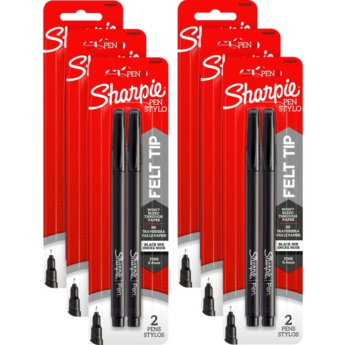 Sharpie Fine Point Pen - Fine Pen Point - Black Ink - 2 / Pack - 6 / Box