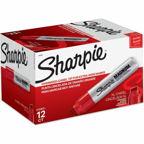 Sharpie Magnum Permanent Marker - Jumbo Marker Point - 15.87 mm Marker Point Size - Chisel Marker Point Style - Red - Silver Plastic Barrel - Felt Tip - 12 / Box