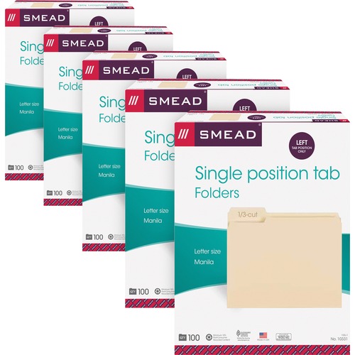 Smead 1/3 Tab Cut Letter Recycled Top Tab File Folder - 8 1/2" x 11" - 3/4" Expansion - Top Tab Location - Left Tab Position - Manila - 10% Recycled - 5 / Carton