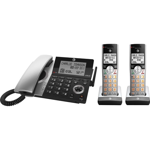AT&T CL84207 DECT 6.0 Corded/Cordless Phone - Silver, Black - 1 x Phone Line - Speakerphone - Answering Machine - Hearing Aid Compatible