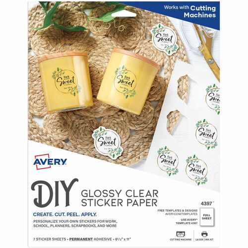 Avery Permanent Sticker Paper - Letter - 8 1/2" x 11" - 6 / Carton - Printable, Permanent, Print-to-the-edge, Acid-free, Lignin-free - Glossy, Clear