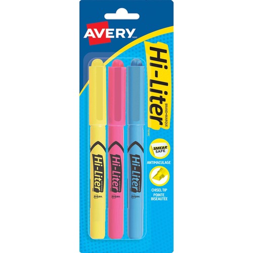 Avery® Hi - Liter Desk Style Highlighters - Chisel Marker Point Style - Fluorescent Barrel - 3 / Pack - Tank-Style Highlighters - AVE24091