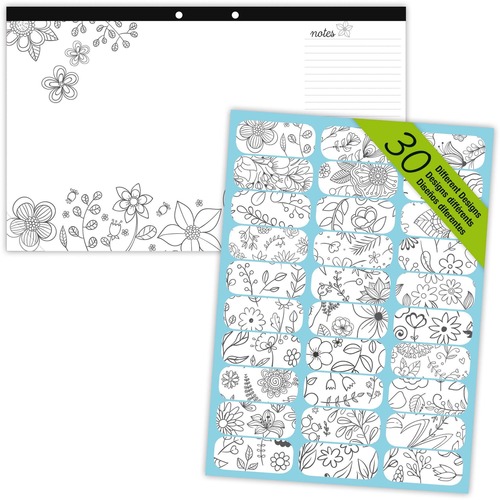 Blueline DoodlePlan Colouring Desk Pad - Black/White - Notes Area, Printed - 1 Each - Desk Pads - BLIA2917003P