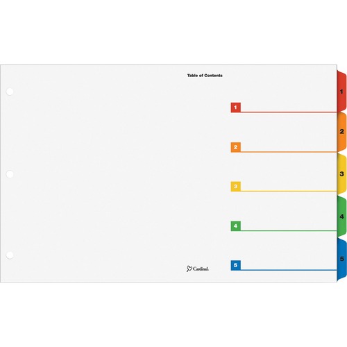 Cardinal OneStep Tabloid-sz 5-tab TOC Index System - 5 Printed Side Tab(s) - 5 Tab(s)/Set - 17.50" Divider Width x 11.50" Divider Length - Tabloid - 11" Width x 17" Length - 3 Hole Punched - Multicolor Tab(s) - 5 / Set - Index Dividers - CRD84893