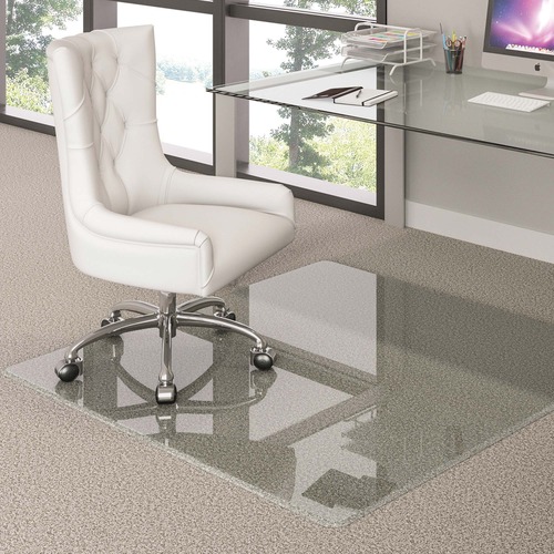 Deflecto Premium Clear Glass Chairmat - Carpet, Hard Floor - 60" (1524 mm) Length x 48" (1219.20 mm) Width x 0.25" (6.35 mm) Thickness - Rectangle - Tempered Glass - Clear - Carpet Chair Mats - DEFCM70434860