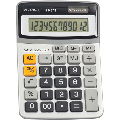 Merangue 12-Digit Desktop Calculator - Dual Power, Auto Power Off, Built-in Memory - 12 Digits - Battery/Solar Powered - 1.3" x 5.6" x 8" - Multi - 1 Each
