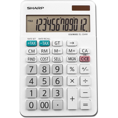 Sharp 12-Digit Desktop Calculator - Dual Power, Auto Power Off, Built-in Memory, Double Zero - 12 Digits - LCD - Battery/Solar Powered - 0.6" x 4.4" x 6.6" - White - 1 Each