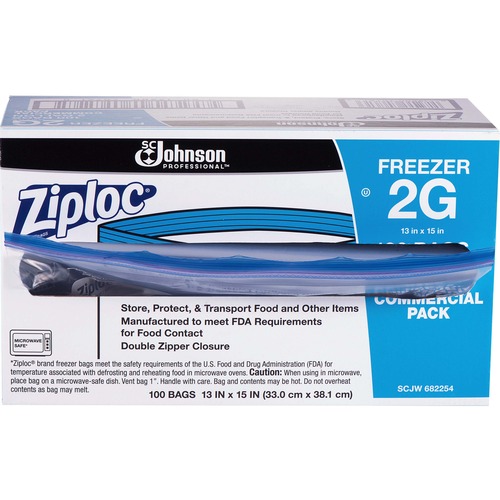 Ziploc® Gallon Freezer Bags - Large Size - 3.79 L - 13" (330.20 mm) Width x 15" (381 mm) Depth - 2.70 mil (69 Micron) Thickness - Clear - 100/Carton - Food, Meat, Poultry, Seafood, Soup - Food Storage Bags/Wraps - SJN70761