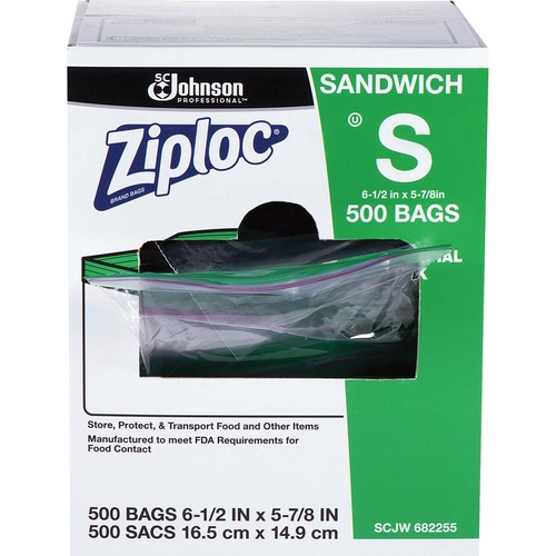 Ziploc® Sandwich Bags - 6.50" (165.10 mm) Width x 5.88" (149.23 mm) Depth - 1.20 mil (30 Micron) Thickness - Clear - 500/Carton - Sandwich, Food, Fruit - Food Storage Bags/Wraps - SJN70762