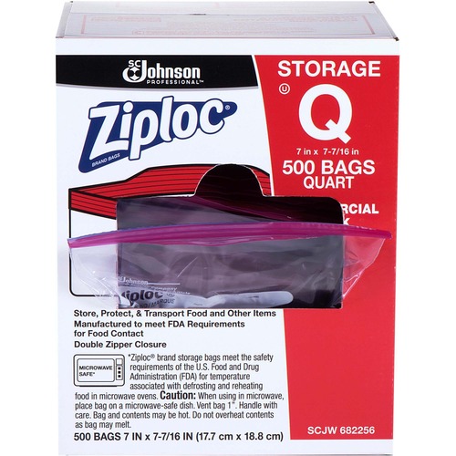 Ziploc® Quart Storage Bags - Medium Size - 946.35 mL Capacity - 7" (177.80 mm) Width x 7.44" (188.91 mm) Depth - 1.75 mil (44 Micron) Thickness - Clear - Plastic - 500/Carton - Food, Vegetables, Fruit, Cosmetics, Yarn, Business Card, Map, Meat, Poultr