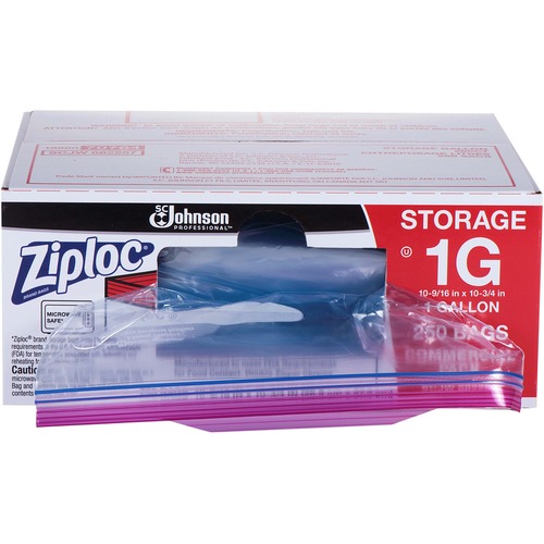 Ziploc® Double Zipper Gallon Storage Bags - Large Size - 3.79 L Capacity - 10.56" (268.29 mm) Width x 10.75" (273.05 mm) Depth - 2.70 mil (69 Micron) Thickness - Clear - Plastic - 250/Carton - Food, Vegetables, Fruit, Cosmetics, Yarn, Business Card, M
