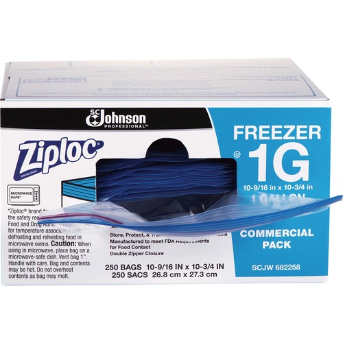 Ziploc® Gallon Freezer Bags - Large Size - 3.79 L - 10.56" (268.29 mm) Width x 10.75" (273.05 mm) Depth - 2.70 mil (69 Micron) Thickness - Clear - 250/Carton - Meat, Food, Poultry, Seafood