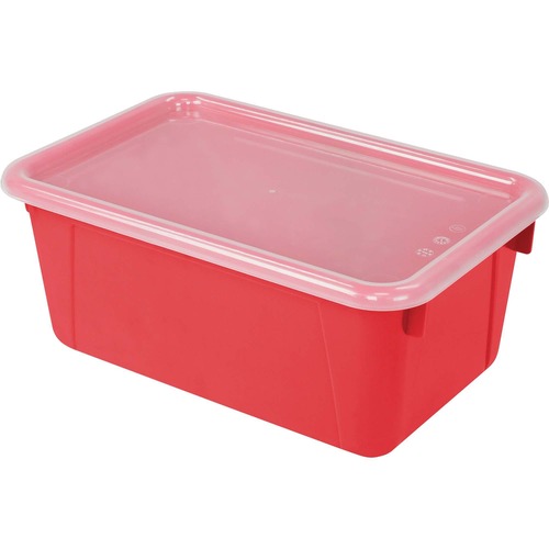 Storex Clear Lid Small Cubby Bin - 5.1" Height x 7.8" Width12.2" Length - Red - Plastic 
