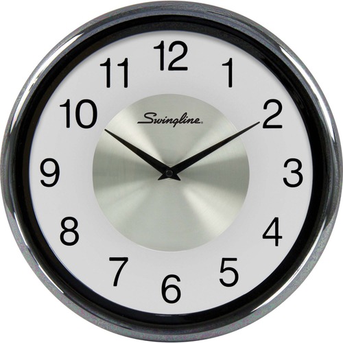 Swingline Round Fashion Clock - Silver Main Dial - Black