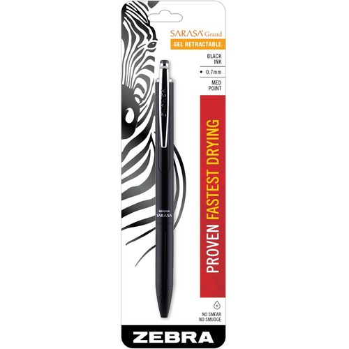 Zebra Pen SARASA Grand Retractable Gel Pen - 0.7 mm Pen Point Size - Refillable - Retractable - Black Gel-based Ink - Black Metal Barrel - 1 Each