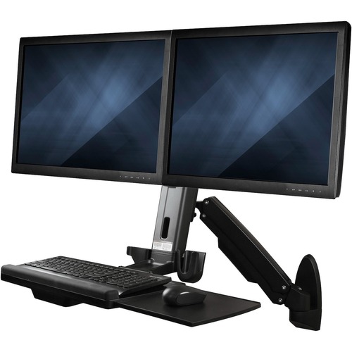 StarTech.com Wall Mount Workstation, Full Motion Standing Desk with Ergonomic Height Adjustable Dual VESA Monitor & Keyboard Tray Arm - Ergonomic wall-mount workstation - Dual VESA monitors up to 24in/17lb per screen - Foldable wall mounted standing desk 