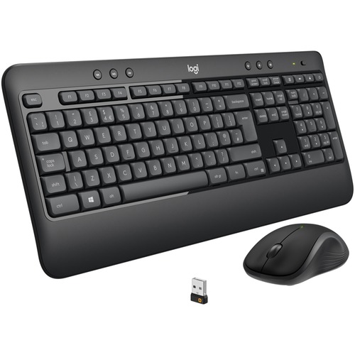 Logitech MK540 Wireless Keyboard Mouse Combo - USB Wireless RF Keyboard - Black - USB Wireless RF Mouse - Optical - 1000 dpi - 3 Button - Scroll Wheel - QWERTY - Black - Media Player, Calculator, On/Off Switch, Battery Hot Key(s) - Symmetrical - AA - Comp