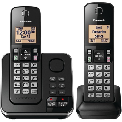 Panasonic KX-TGC362B DECT 6.0 Plus 1.90 GHz Cordless Phone - Black - 1 x Phone Line - 2 x Handset - Speakerphone - Answering Machine - Hearing Aid Compatible