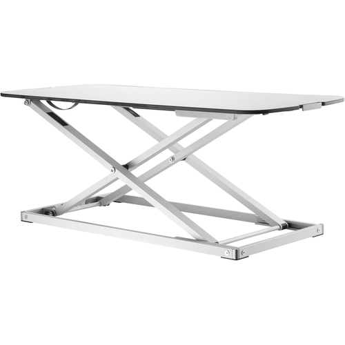 Amer Mounts Ultra Slim Height Adjustable Standing Desk- White Finish - 6 kg Load Capacity - 15.70" (398.78 mm) Height x 12.60" (320.04 mm) Width - Desktop - Board, Aluminum - White