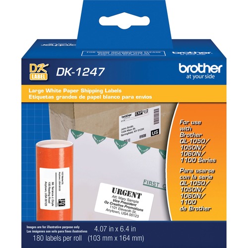 Brother Shipping Label - White - Paper - 180 / Roll - 180 / Roll