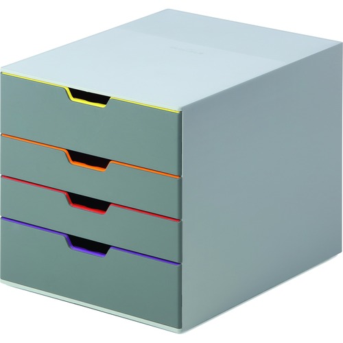 DURABLE® VARICOLOR® Desktop 4 Drawer Organizer - 11" W x 11-3/8" H x 14" D - 4 Drawers - Color Labeled Tabs - Charcoal