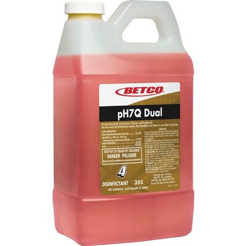 Betco pH7Q Dual Neutral Disinfectant Cleaner - FASTDRAW 4 - Concentrate - 67.6 fl oz (2.1 quart) - Pleasant Lemon Scent - 4 / Carton - Deodorant, pH Neutral, Spill Proof - Light Amber