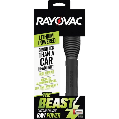 Rayovac The Beast CR123A Lithium Flashlight - CR123A - Anodized Aluminum, Rubber - Black