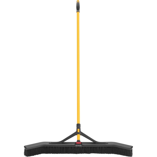 Rubbermaid Commercial Maximizer Push-To-Center 36" Broom - Polypropylene Bristle - 58.1" Overall Length - Steel Handle - 1 Each