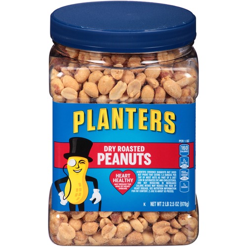 Planters Dry Roasted Peanuts, 34.5 oz Jar - Dry Roasted - Jar - 2.16 lb - 1 Each