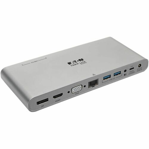 Tripp Lite by Eaton USB-C Dock, Triple Display - 4K HDMI/DisplayPort, VGA, USB 3.x (5Gbps), USB-A/C Hub Ports, GbE, 100W PD Charging - Thunderbolt 3, Silver - for Notebook/Tablet PC/Desktop PC/Smartphone - 100 W - USB Type C - 6 x USB Ports - 4 x USB 3.0 