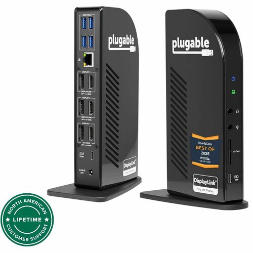 Plugable 4K USB C Docking Station Triple Monitor with 100W Power Delivery, USB C Dock for Thunderbolt 3/4, and USB-C Windows and Mac - Driver Required (3x HDMI and 3x DisplayPort, 1x USB-C, 4x USB 3.0, SD Card Reader)
