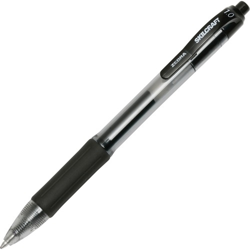 SKILCRAFT® Zebra Retractable Gel Pen - 1 mm Medium Pen Point - Retractable - Black Ink - Gel-based - 1 / Dozen