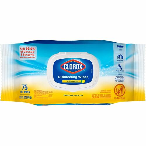 Clorox Disinfecting Cleaning Wipes - Crisp Lemon - White - 75 Per Flex Pack - 1 Each