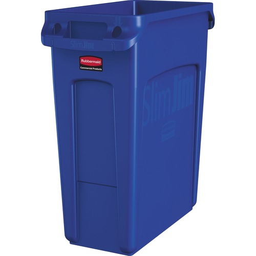 Rubbermaid Commercial Slim Jim Vented Container - 16 gal Capacity - Rectangular - Durable, Vented, Sturdy, Weather Resistant, Handle, Lightweight - 25" Height x 11" Width - Blue - 1 Each