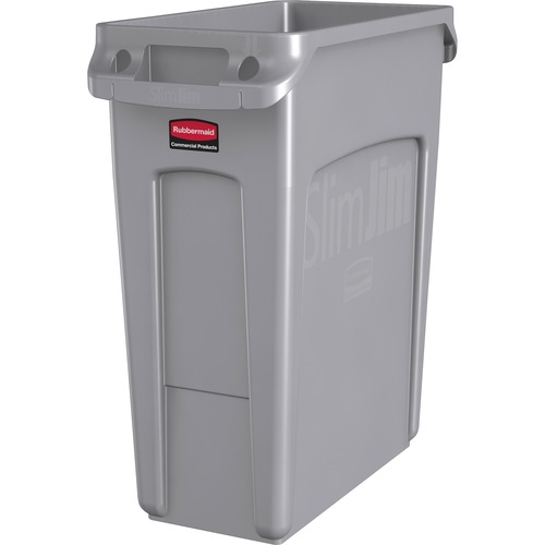 Rubbermaid Commercial Slim Jim Vented Container - 16 gal Capacity - Rectangular - Durable, Vented, Sturdy, Weather Resistant, Handle, Lightweight - 25" Height x 11" Width - Gray - 1 Each