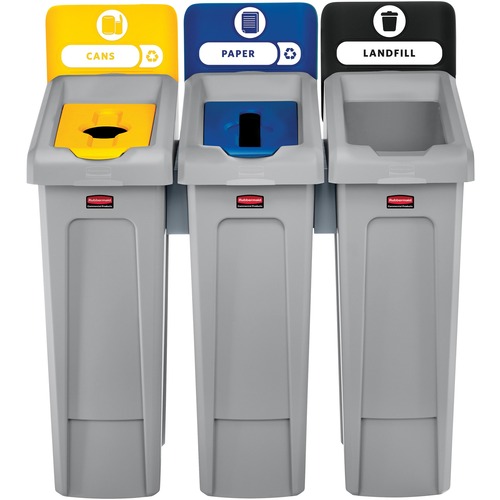 Rubbermaid Commercial Slim Jim Recycling Station - Black, Blue, Yellow - 1 Each