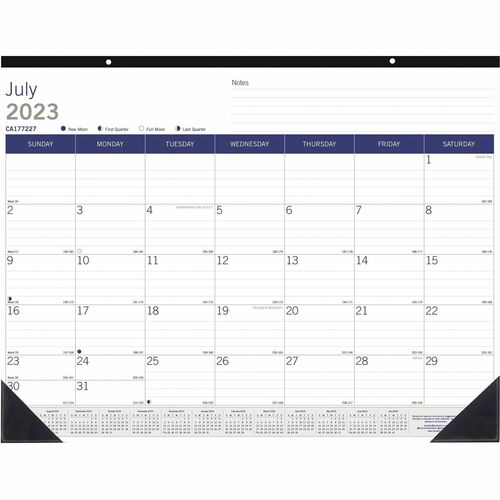 Blueline DuraGlobe Academic Monthly Desk Pad - Academic - Julian Dates - Monthly - 13 Month - July 2024 - July 2025 - 1 Month Single Page Layout - 22" x 17" Sheet Size - 2 x Holes - Desk Pad - Blue/Gray - Paper - 17" Height x 22" Width - Notes Area, Reinf